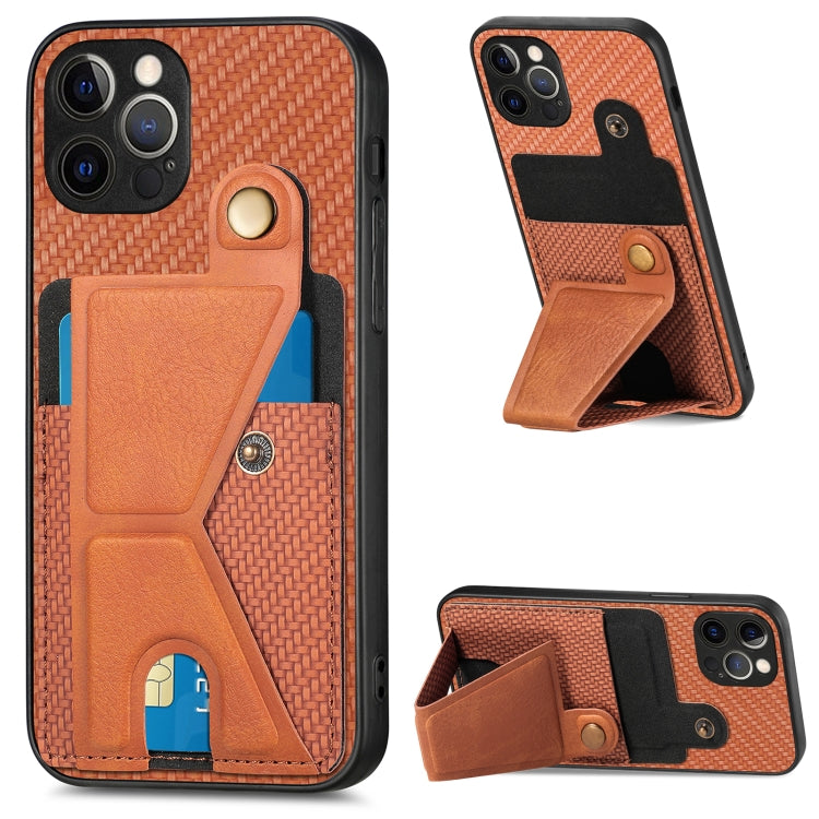 Carbon Fiber Wallet Flip Card K-shaped Holder Phone Case, For iPhone 12 Pro, For iPhone 12 Pro Max, For iPhone 13 mini, For iPhone 13