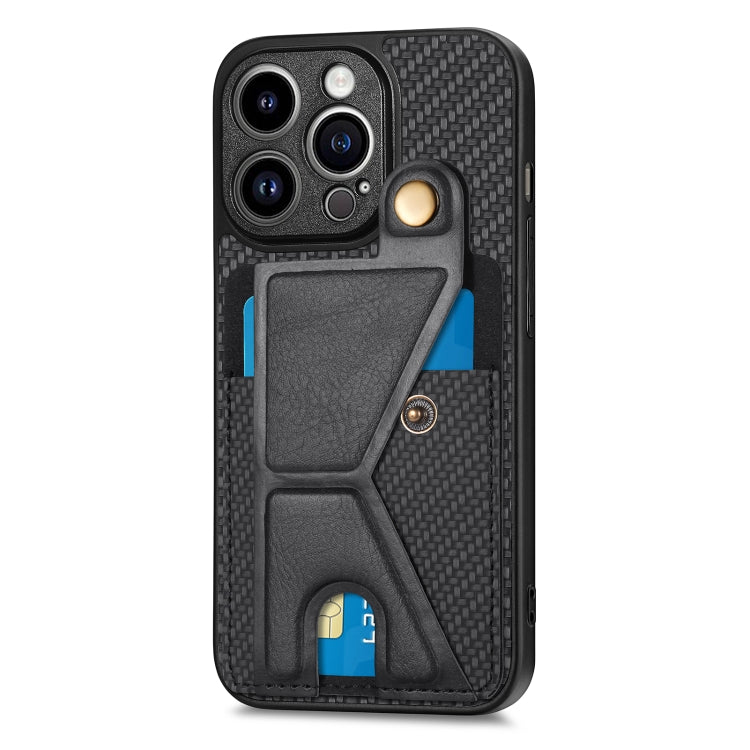 Carbon Fiber Wallet Flip Card K-shaped Holder Phone Case, For iPhone 13 Pro, For iPhone 13 Pro Max, For iPhone 14, For iPhone 14 Plus