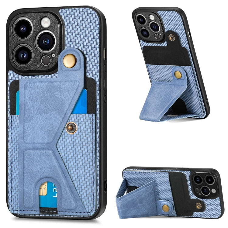 Carbon Fiber Wallet Flip Card K-shaped Holder Phone Case, For iPhone 13 Pro, For iPhone 13 Pro Max, For iPhone 14, For iPhone 14 Plus