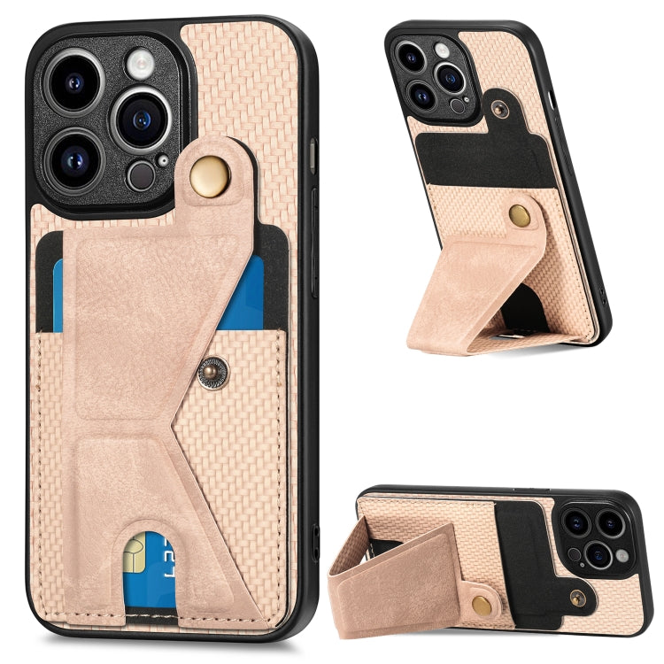 Carbon Fiber Wallet Flip Card K-shaped Holder Phone Case, For iPhone 13 Pro, For iPhone 13 Pro Max, For iPhone 14, For iPhone 14 Plus