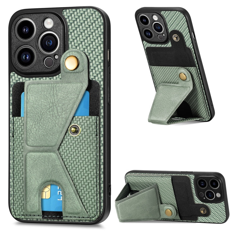 Carbon Fiber Wallet Flip Card K-shaped Holder Phone Case, For iPhone 13 Pro, For iPhone 13 Pro Max, For iPhone 14, For iPhone 14 Plus
