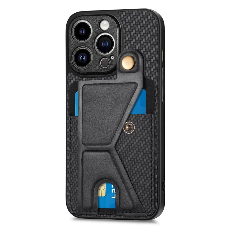 Carbon Fiber Wallet Flip Card K-shaped Holder Phone Case, For iPhone 14 Pro, For iPhone 14 Pro Max