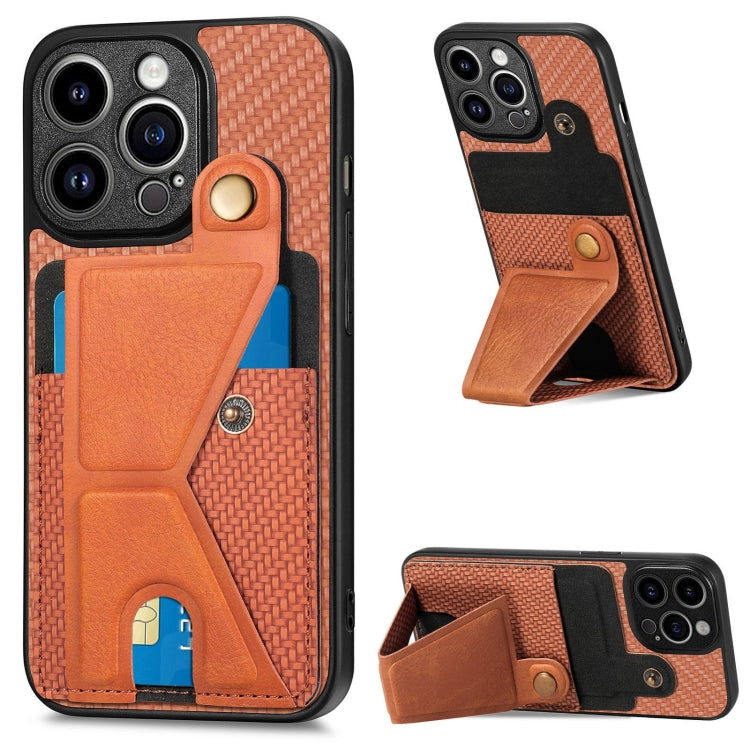 Carbon Fiber Wallet Flip Card K-shaped Holder Phone Case, For iPhone 14 Pro, For iPhone 14 Pro Max