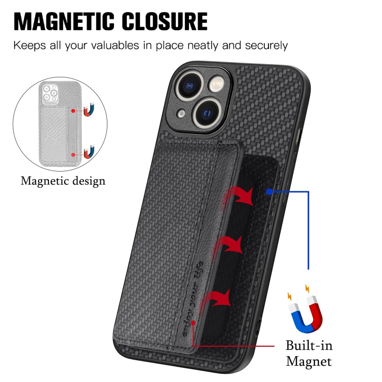 Carbon Fiber Magnetic Card Bag Phone Case, For iPhone 13, For iPhone 13 mini, For iPhone 13 Pro, For iPhone 13 Pro Max