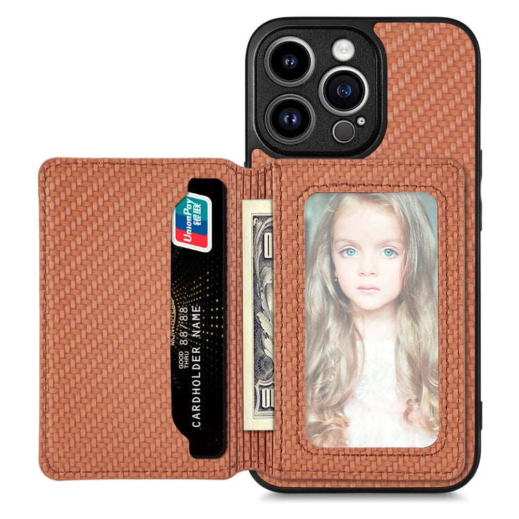 Carbon Fiber Magnetic Card Bag Phone Case, For iPhone 13, For iPhone 13 mini, For iPhone 13 Pro, For iPhone 13 Pro Max