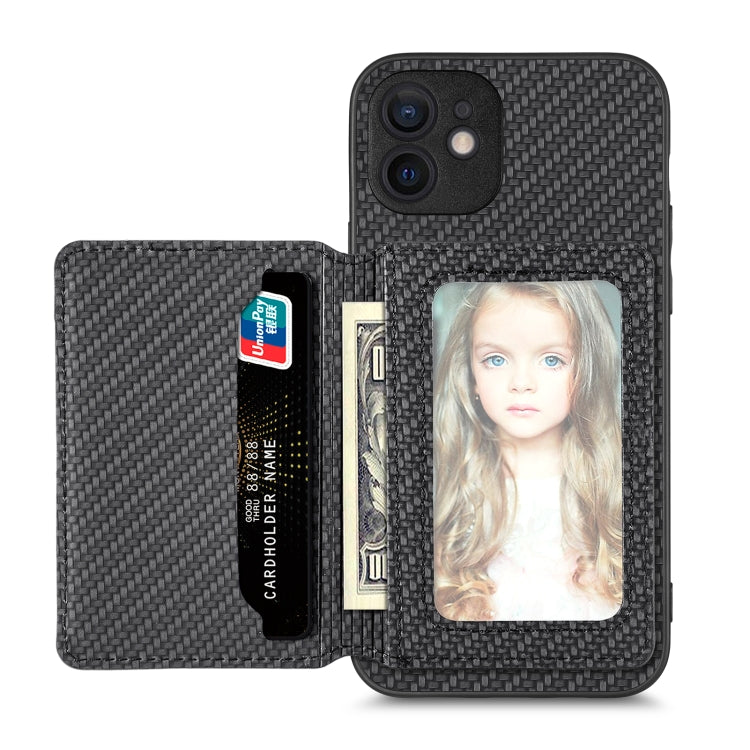 Carbon Fiber Magnetic Card Bag Phone Case, For iPhone 12 mini, For iPhone 12, For iPhone 12 Pro, For iPhone 12 Pro Max