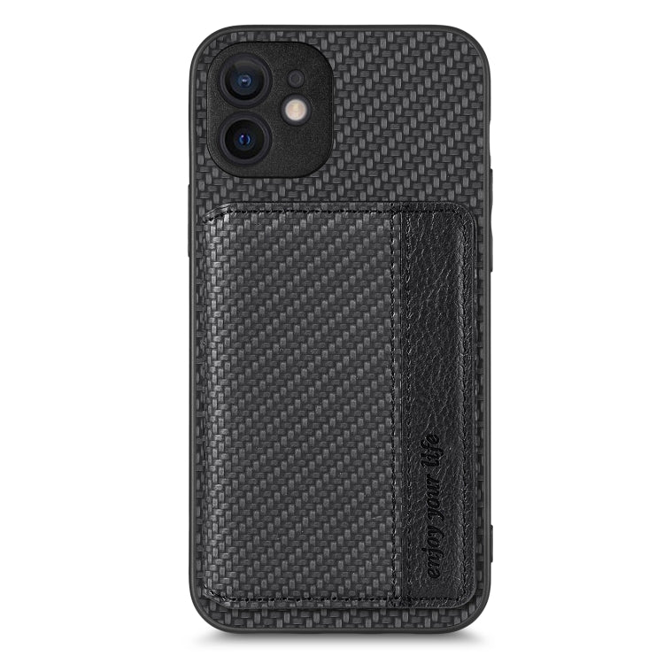 Carbon Fiber Magnetic Card Bag Phone Case, For iPhone 12 mini, For iPhone 12, For iPhone 12 Pro, For iPhone 12 Pro Max