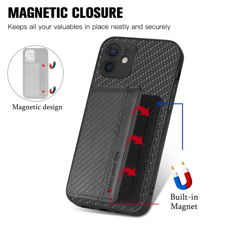 Carbon Fiber Magnetic Card Bag Phone Case, For iPhone 12 mini, For iPhone 12, For iPhone 12 Pro, For iPhone 12 Pro Max