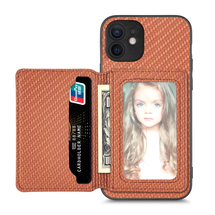 Carbon Fiber Magnetic Card Bag Phone Case, For iPhone 12 mini, For iPhone 12, For iPhone 12 Pro, For iPhone 12 Pro Max