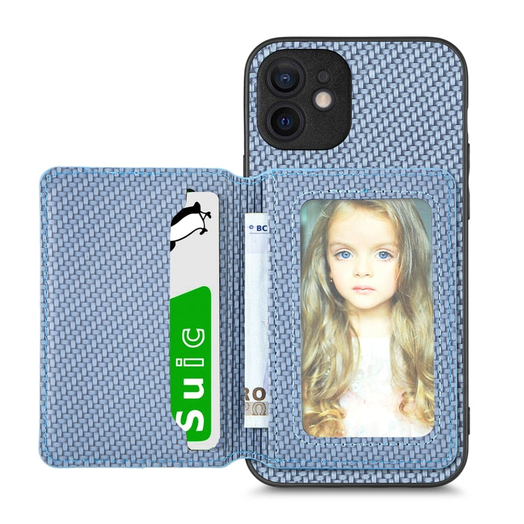Carbon Fiber Magnetic Card Bag Phone Case, For iPhone 12 mini, For iPhone 12, For iPhone 12 Pro, For iPhone 12 Pro Max