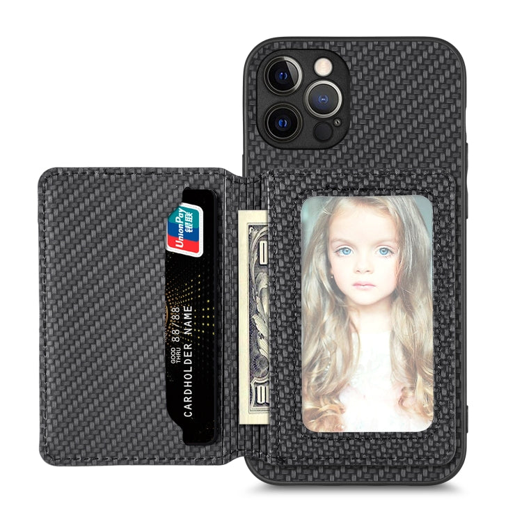 Carbon Fiber Magnetic Card Bag Phone Case, For iPhone 12 mini, For iPhone 12, For iPhone 12 Pro, For iPhone 12 Pro Max