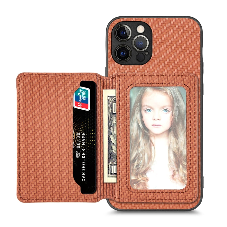 Carbon Fiber Magnetic Card Bag Phone Case, For iPhone 12 mini, For iPhone 12, For iPhone 12 Pro, For iPhone 12 Pro Max