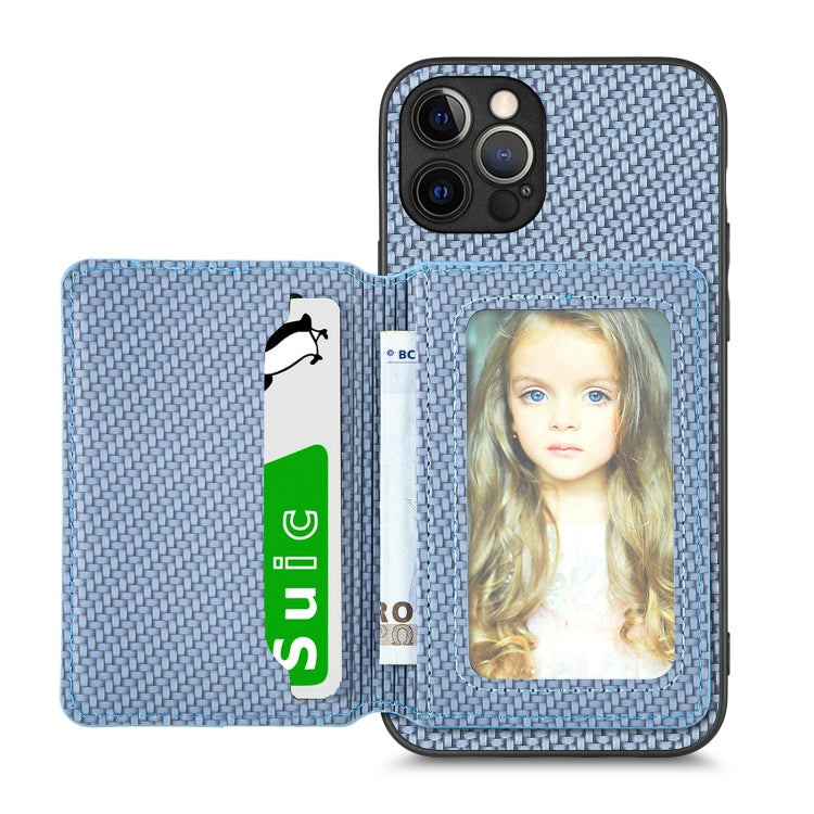 Carbon Fiber Magnetic Card Bag Phone Case, For iPhone 12 mini, For iPhone 12, For iPhone 12 Pro, For iPhone 12 Pro Max