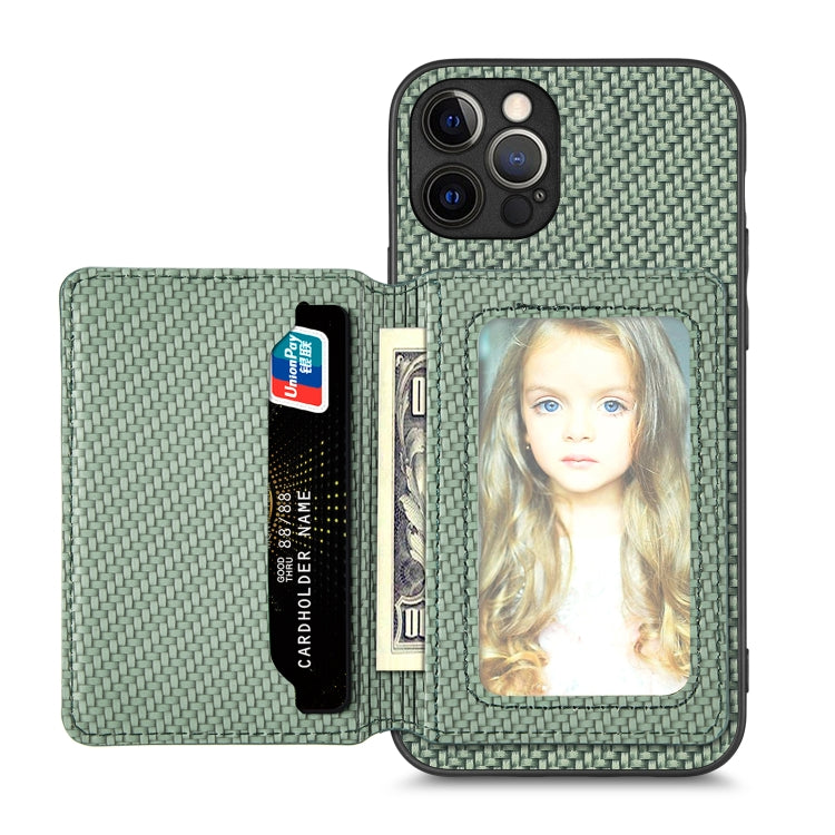 Carbon Fiber Magnetic Card Bag Phone Case, For iPhone 12 mini, For iPhone 12, For iPhone 12 Pro, For iPhone 12 Pro Max