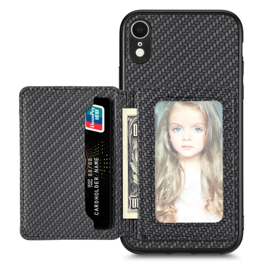 Carbon Fiber Magnetic Card Bag Phone Case, For iPhone XR, For iPhone XS Max, For iPhone SE 2022 / 2020 / 7 / 8, For iPhone 7 Plus / 8 Plus