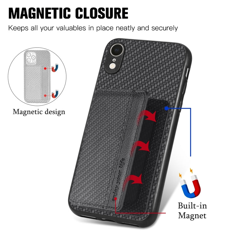 Carbon Fiber Magnetic Card Bag Phone Case, For iPhone XR, For iPhone XS Max, For iPhone SE 2022 / 2020 / 7 / 8, For iPhone 7 Plus / 8 Plus