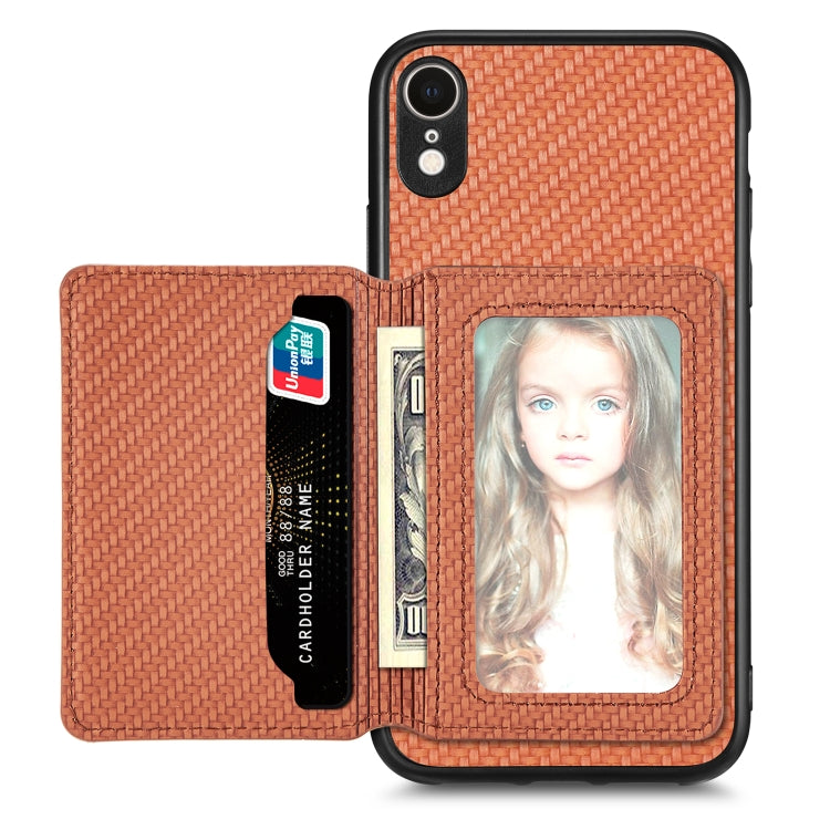 Carbon Fiber Magnetic Card Bag Phone Case, For iPhone XR, For iPhone XS Max, For iPhone SE 2022 / 2020 / 7 / 8, For iPhone 7 Plus / 8 Plus