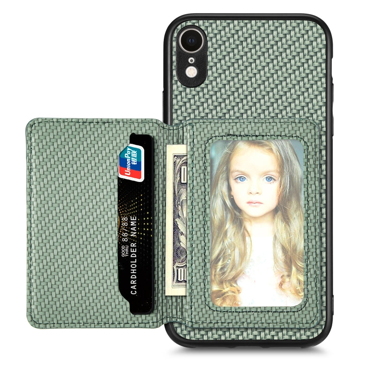 Carbon Fiber Magnetic Card Bag Phone Case, For iPhone XR, For iPhone XS Max, For iPhone SE 2022 / 2020 / 7 / 8, For iPhone 7 Plus / 8 Plus