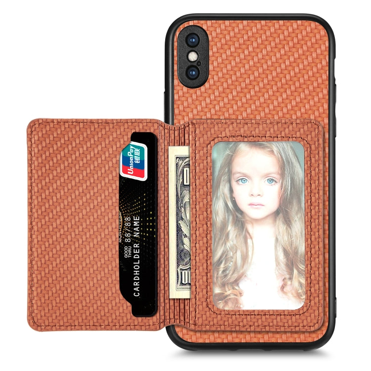Carbon Fiber Magnetic Card Bag Phone Case, For iPhone XR, For iPhone XS Max, For iPhone SE 2022 / 2020 / 7 / 8, For iPhone 7 Plus / 8 Plus