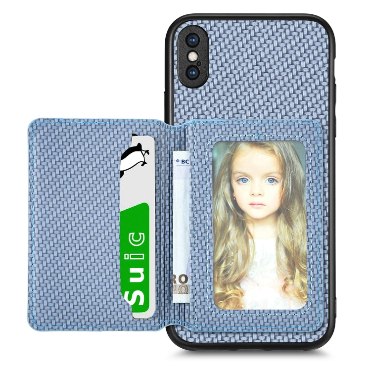 Carbon Fiber Magnetic Card Bag Phone Case, For iPhone XR, For iPhone XS Max, For iPhone SE 2022 / 2020 / 7 / 8, For iPhone 7 Plus / 8 Plus