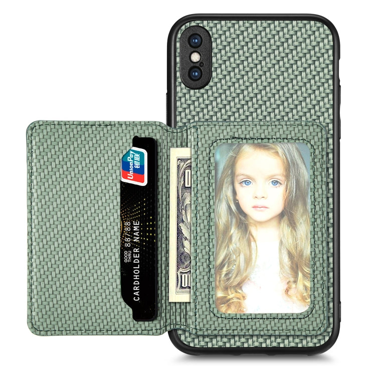 Carbon Fiber Magnetic Card Bag Phone Case, For iPhone XR, For iPhone XS Max, For iPhone SE 2022 / 2020 / 7 / 8, For iPhone 7 Plus / 8 Plus