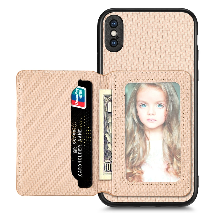 Carbon Fiber Magnetic Card Bag Phone Case, For iPhone XR, For iPhone XS Max, For iPhone SE 2022 / 2020 / 7 / 8, For iPhone 7 Plus / 8 Plus