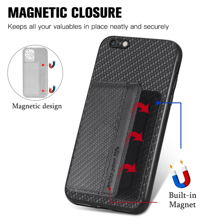 Carbon Fiber Magnetic Card Bag Phone Case, For iPhone 6 / 6s, For iPhone 6 Plus / 6s Plus