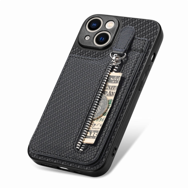Carbon Fiber Vertical Flip Zipper Phone Case, For iPhone 14, For iPhone 14 Plus, For iPhone 14 Pro, For iPhone 14 Pro Max