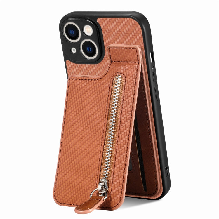 Carbon Fiber Vertical Flip Zipper Phone Case, For iPhone 14, For iPhone 14 Plus, For iPhone 14 Pro, For iPhone 14 Pro Max