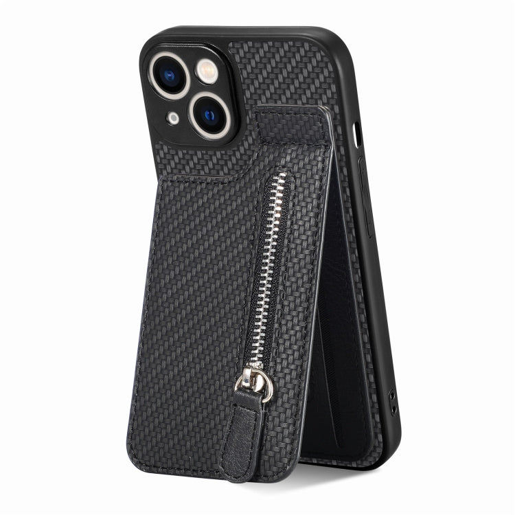 Carbon Fiber Vertical Flip Zipper Phone Case, For iPhone 14, For iPhone 14 Plus, For iPhone 14 Pro, For iPhone 14 Pro Max
