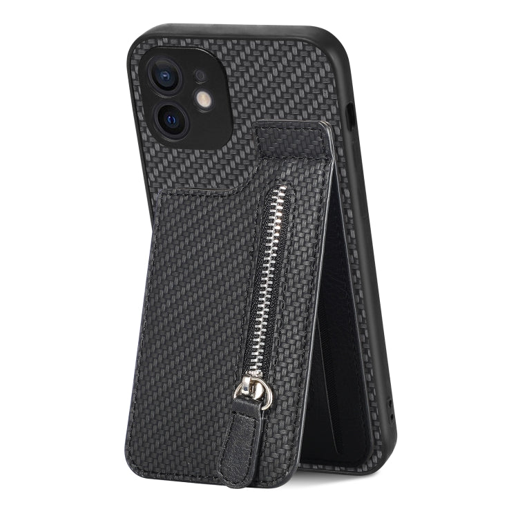 Carbon Fiber Vertical Flip Zipper Phone Case, For iPhone 12 mini, For iPhone 12, For iPhone 12 Pro, For iPhone 12 Pro Max