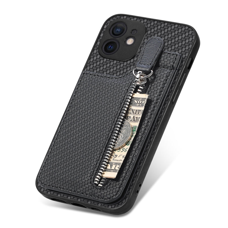 Carbon Fiber Vertical Flip Zipper Phone Case, For iPhone 12 mini, For iPhone 12, For iPhone 12 Pro, For iPhone 12 Pro Max