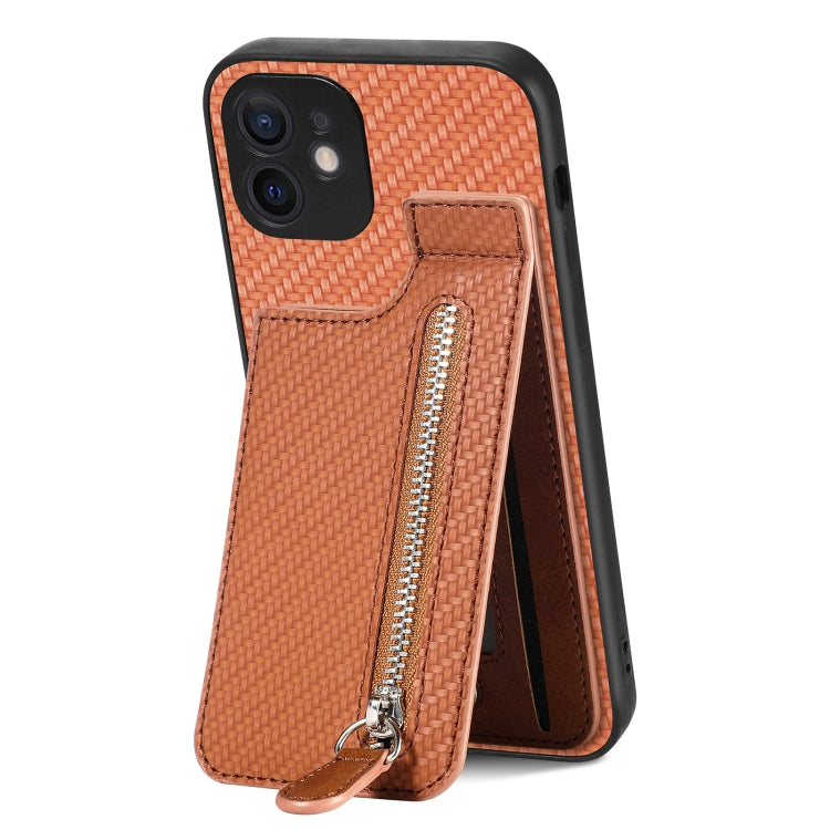 Carbon Fiber Vertical Flip Zipper Phone Case, For iPhone 12 mini, For iPhone 12, For iPhone 12 Pro, For iPhone 12 Pro Max
