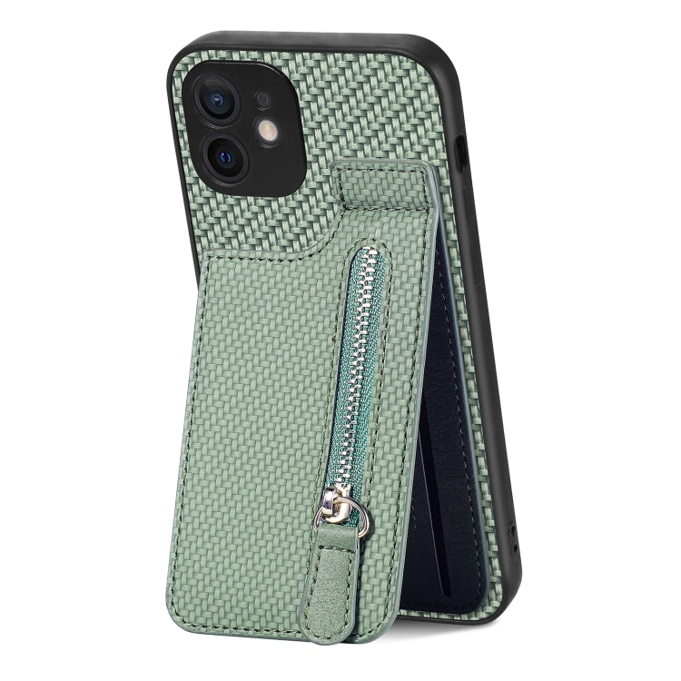 Carbon Fiber Vertical Flip Zipper Phone Case, For iPhone 12 mini, For iPhone 12, For iPhone 12 Pro, For iPhone 12 Pro Max