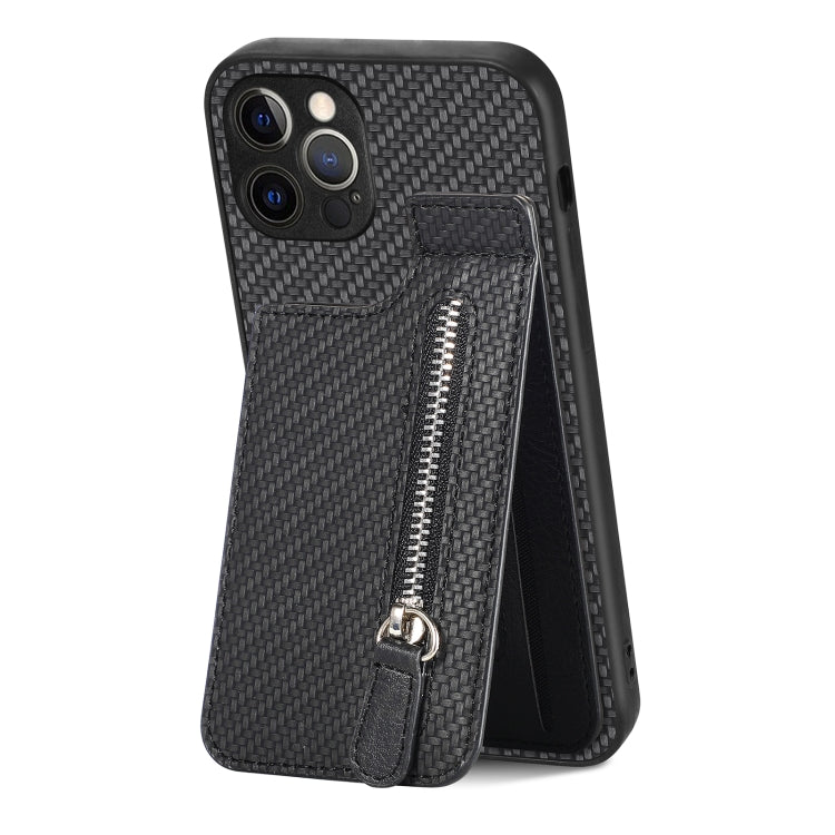 Carbon Fiber Vertical Flip Zipper Phone Case, For iPhone 12 mini, For iPhone 12, For iPhone 12 Pro, For iPhone 12 Pro Max