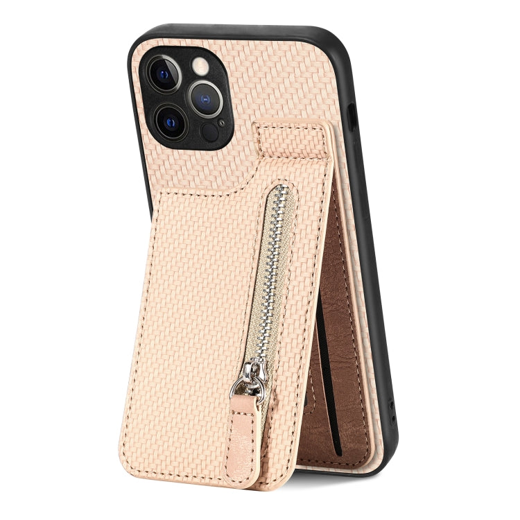 Carbon Fiber Vertical Flip Zipper Phone Case, For iPhone 12 mini, For iPhone 12, For iPhone 12 Pro, For iPhone 12 Pro Max