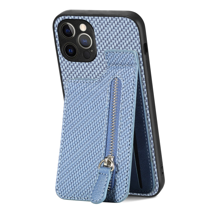 Carbon Fiber Vertical Flip Zipper Phone Case, For iPhone 12 mini, For iPhone 12, For iPhone 12 Pro, For iPhone 12 Pro Max