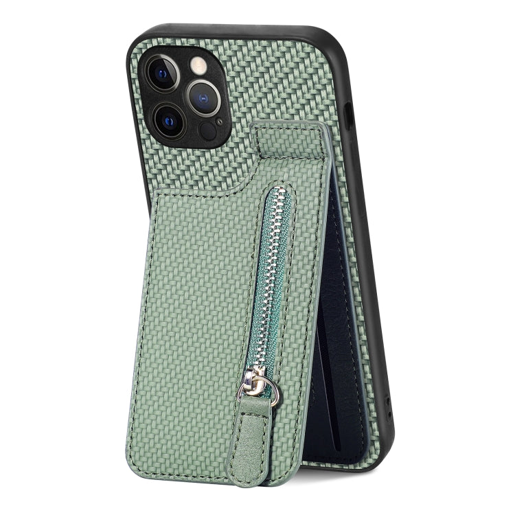 Carbon Fiber Vertical Flip Zipper Phone Case, For iPhone 12 mini, For iPhone 12, For iPhone 12 Pro, For iPhone 12 Pro Max