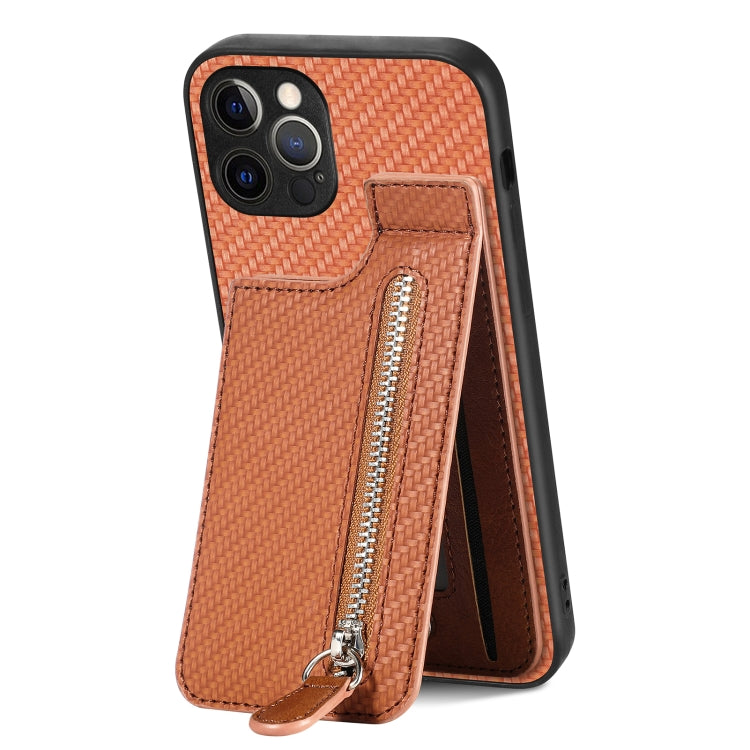 Carbon Fiber Vertical Flip Zipper Phone Case, For iPhone 12 mini, For iPhone 12, For iPhone 12 Pro, For iPhone 12 Pro Max