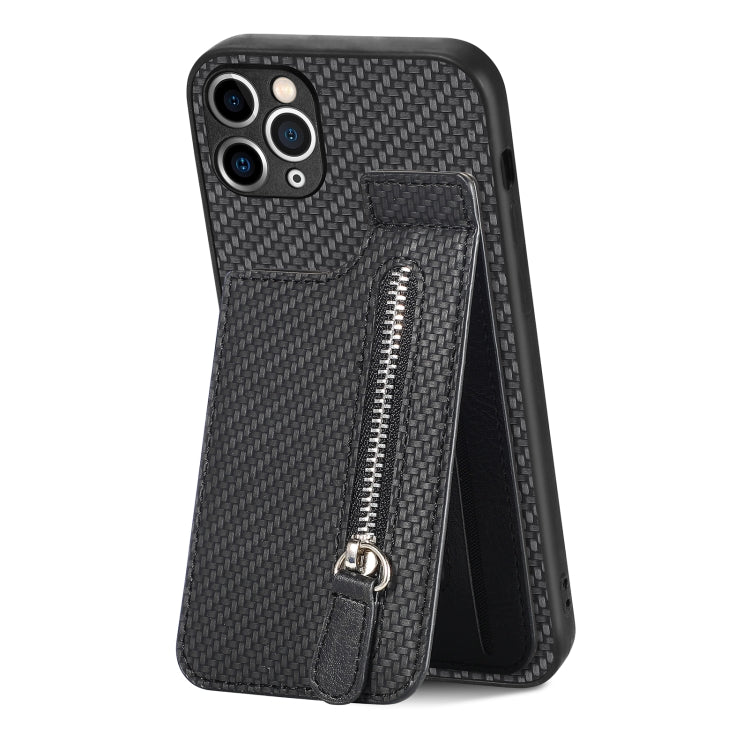 Carbon Fiber Vertical Flip Zipper Phone Case, For iPhone 11, For iPhone 11 Pro, For iPhone 11 Pro Max, For iPhone X / XS