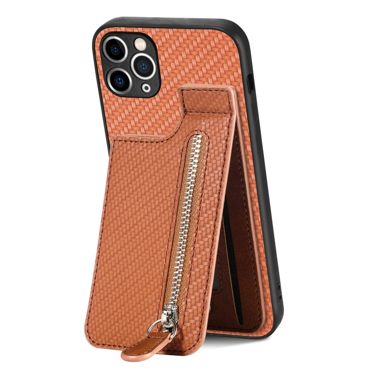 Carbon Fiber Vertical Flip Zipper Phone Case, For iPhone 11, For iPhone 11 Pro, For iPhone 11 Pro Max, For iPhone X / XS