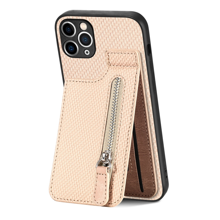 Carbon Fiber Vertical Flip Zipper Phone Case, For iPhone 11, For iPhone 11 Pro, For iPhone 11 Pro Max, For iPhone X / XS