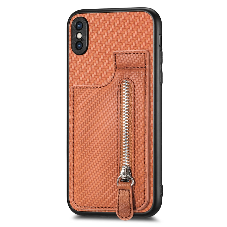 Carbon Fiber Vertical Flip Zipper Phone Case, For iPhone 11, For iPhone 11 Pro, For iPhone 11 Pro Max, For iPhone X / XS