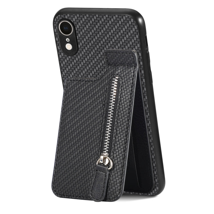 Carbon Fiber Vertical Flip Zipper Phone Case, For iPhone XR, For iPhone XS Max, For iPhone SE 2022 / 2020 / 7 / 8, For iPhone 7 Plus / 8 Plus