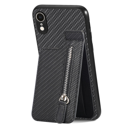 Carbon Fiber Vertical Flip Zipper Phone Case, For iPhone XR, For iPhone XS Max, For iPhone SE 2022 / 2020 / 7 / 8, For iPhone 7 Plus / 8 Plus