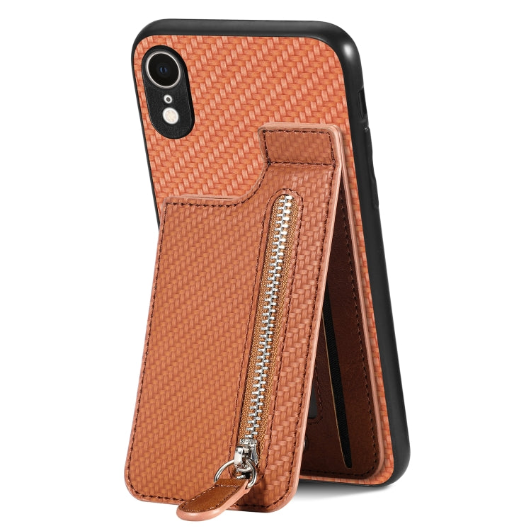Carbon Fiber Vertical Flip Zipper Phone Case, For iPhone XR, For iPhone XS Max, For iPhone SE 2022 / 2020 / 7 / 8, For iPhone 7 Plus / 8 Plus