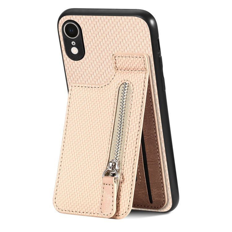 Carbon Fiber Vertical Flip Zipper Phone Case, For iPhone XR, For iPhone XS Max, For iPhone SE 2022 / 2020 / 7 / 8, For iPhone 7 Plus / 8 Plus