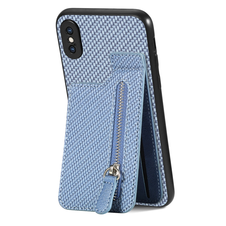 Carbon Fiber Vertical Flip Zipper Phone Case, For iPhone XR, For iPhone XS Max, For iPhone SE 2022 / 2020 / 7 / 8, For iPhone 7 Plus / 8 Plus