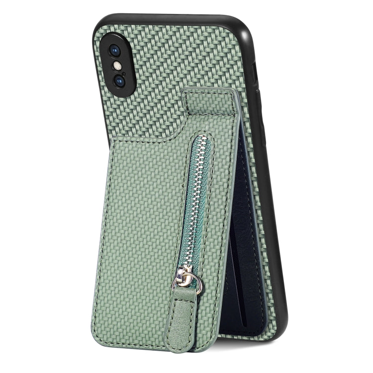 Carbon Fiber Vertical Flip Zipper Phone Case, For iPhone XR, For iPhone XS Max, For iPhone SE 2022 / 2020 / 7 / 8, For iPhone 7 Plus / 8 Plus