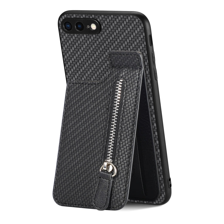 Carbon Fiber Vertical Flip Zipper Phone Case, For iPhone XR, For iPhone XS Max, For iPhone SE 2022 / 2020 / 7 / 8, For iPhone 7 Plus / 8 Plus